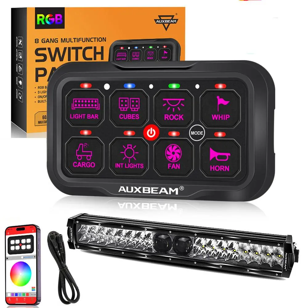 Ar-800 Rgb Switch Panel With App+22 Inch 5D-Pro Led Light Bar, Toggle/ Momentary/ Pulsed Mode Supported 1