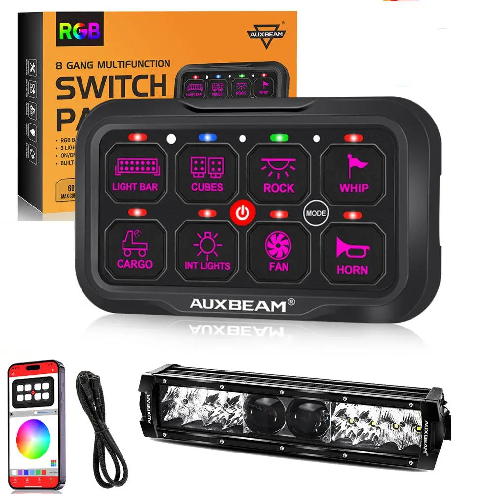 Ar-800 Rgb Switch Panel With App+12 Inch 5D-Pro Led Light Bar, Toggle/ Momentary/ Pulsed Mode Supported 1