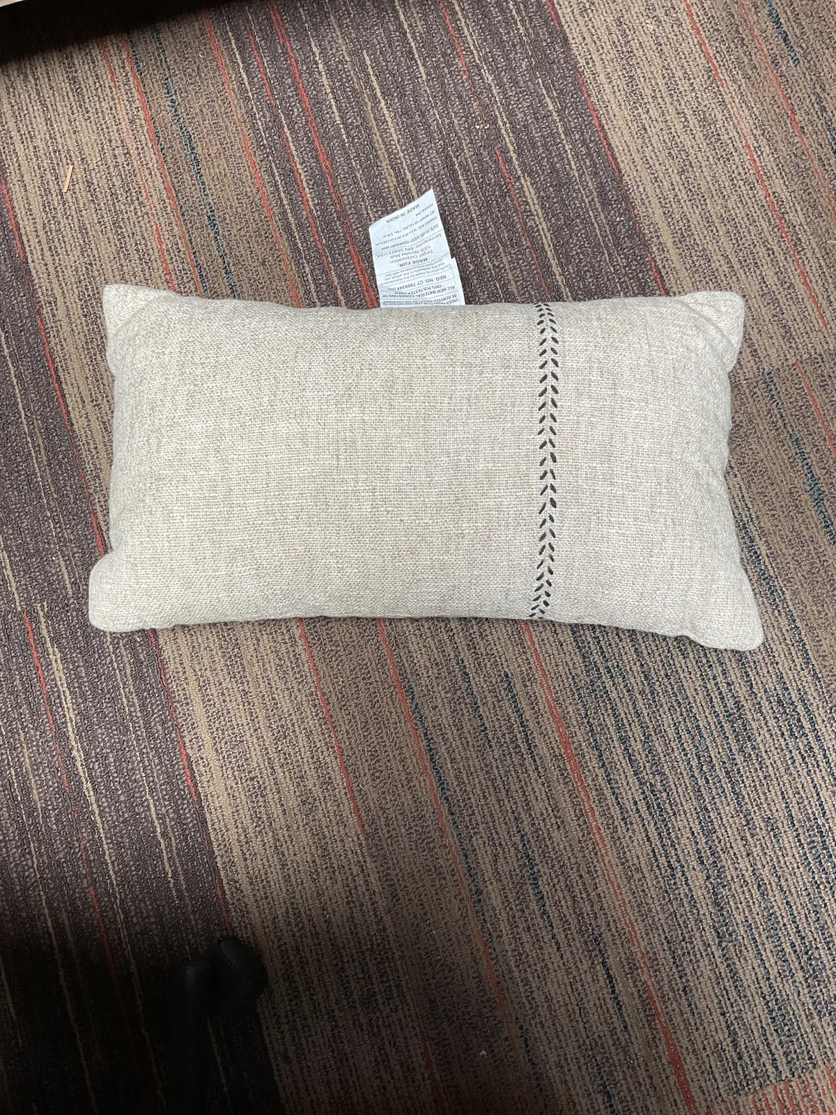 Oversized Stitched Lumbar Throw Pillow Neutral: Cotton-Linen Blend, Indoor 1