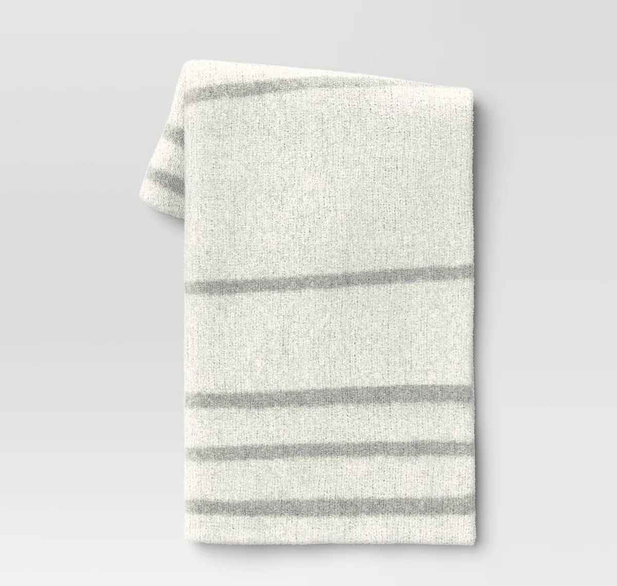 Cozy Feathery Knit Blanket Striped Throw Blanket - Light Gray / Ivory 1