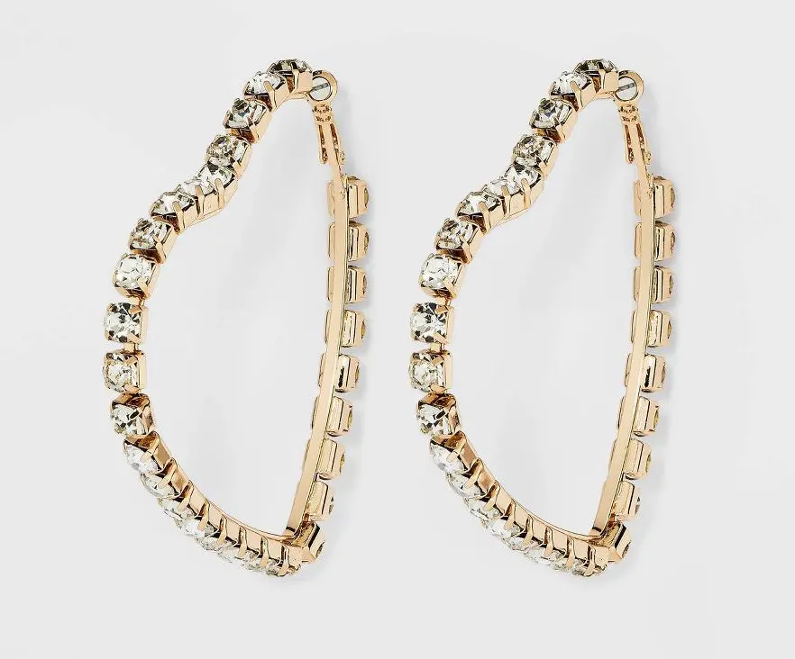 Crystal Heart Cubic Zirconia Hoop Earrings - Gold 1