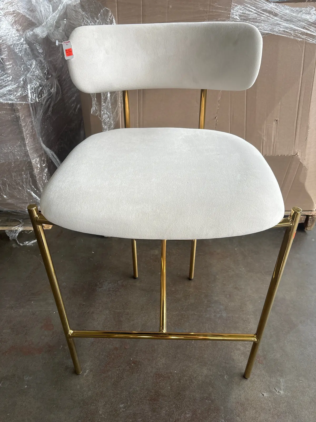 White Padded Gold Metal Legs Curved Back Dining Chair (1Pc) 1