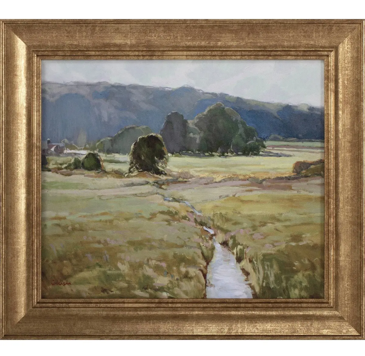 16”X14” Summer Pasture Framed Wall Art Brass 1