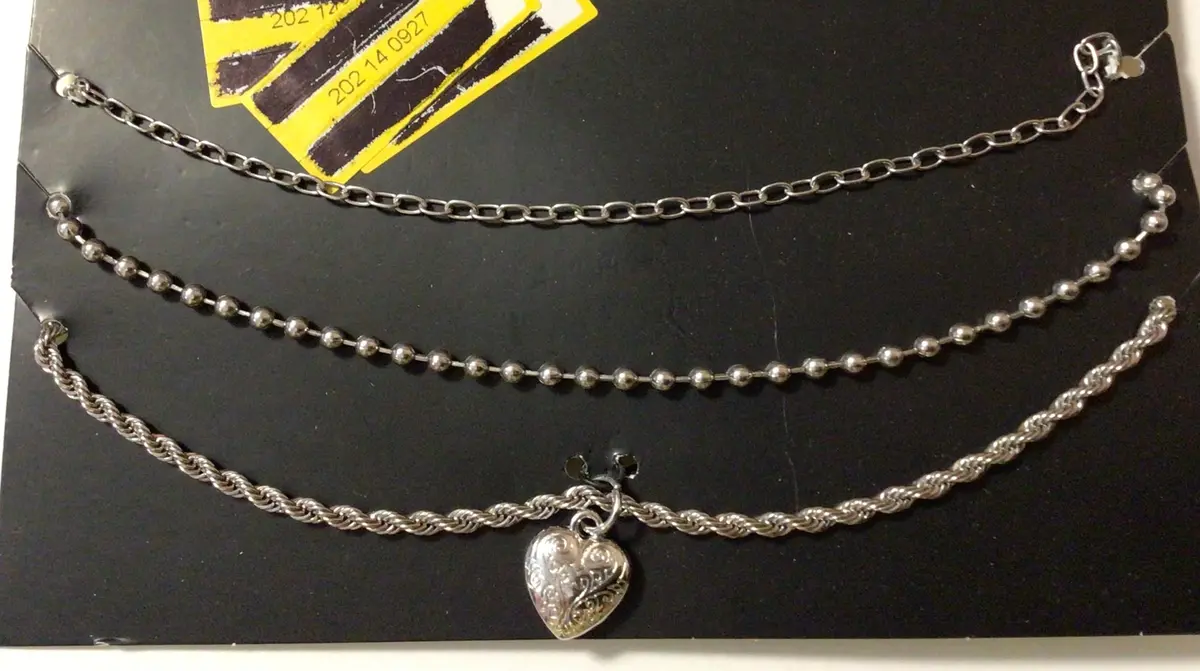Heart Pendant Silver Necklace -  3Pc 1