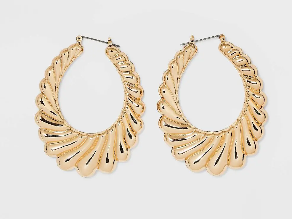 Oval Swirl Hoop Earrings - Gold 1