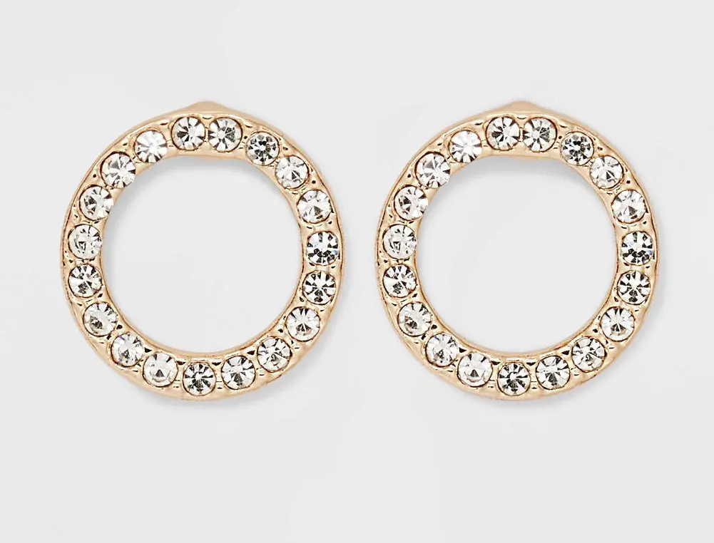 Gold Clear Round Pave Stud Earrings 1