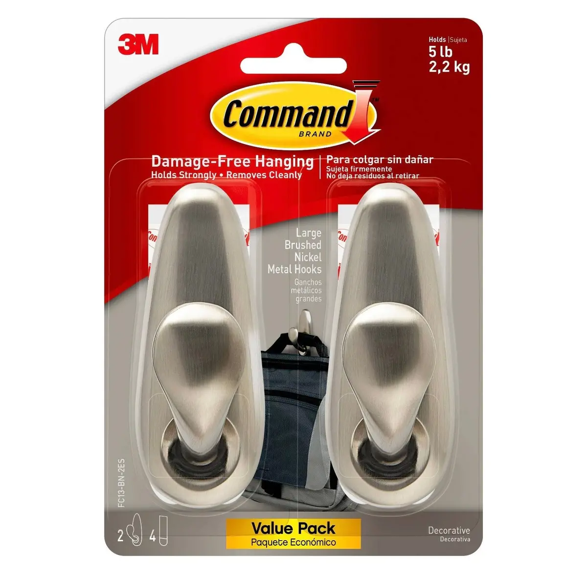 Command Large Forever Classic Hooks Brushed Nickel 1