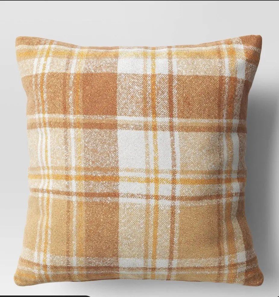 Oversized Raised Striped Boucle Plaid Square Throw Pillow
Cream 1