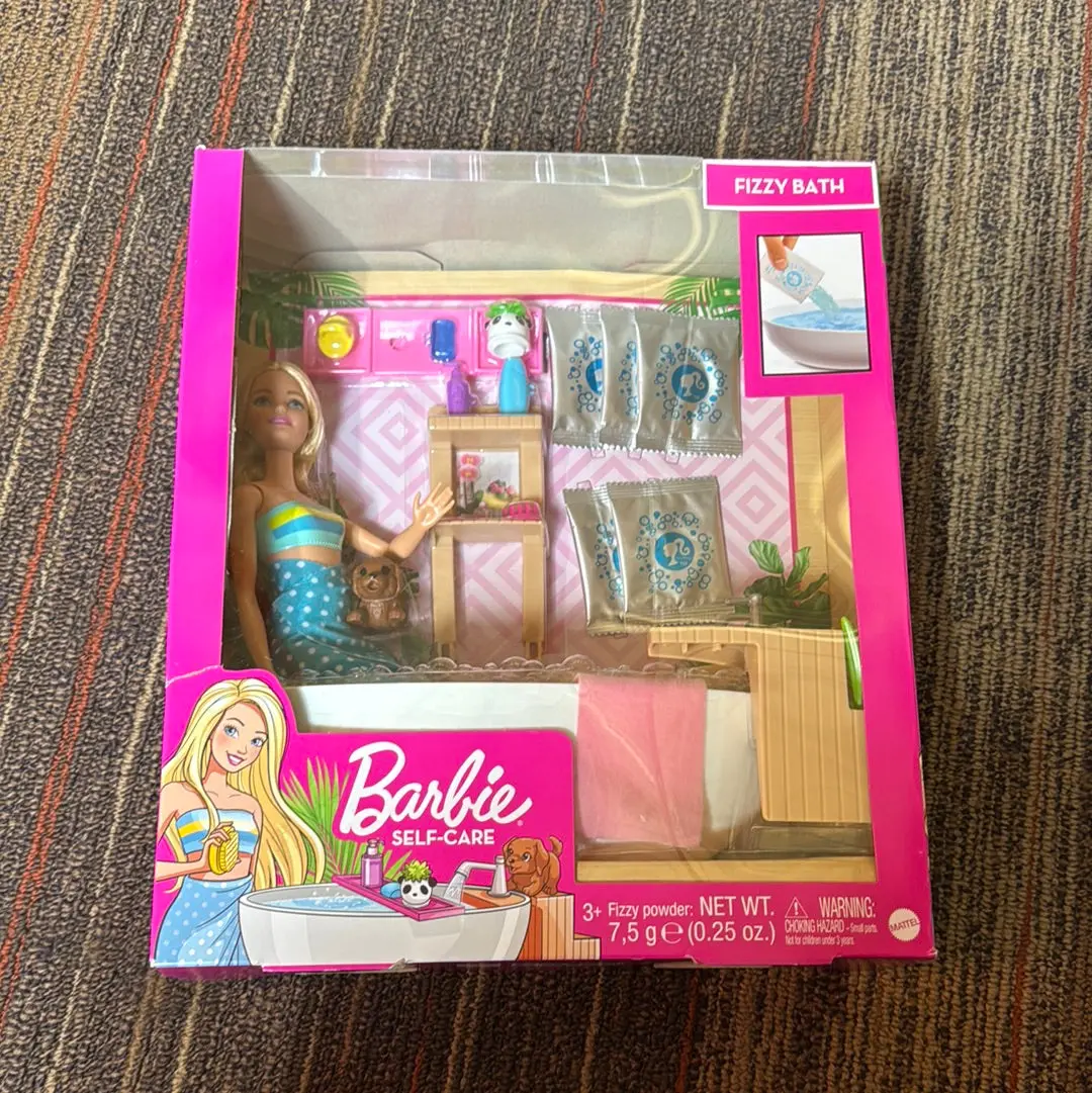 Barbie Fizzy Bath Doll & Playset, Blonde, With Tub, Fizzy Powder, Puppy & More 1