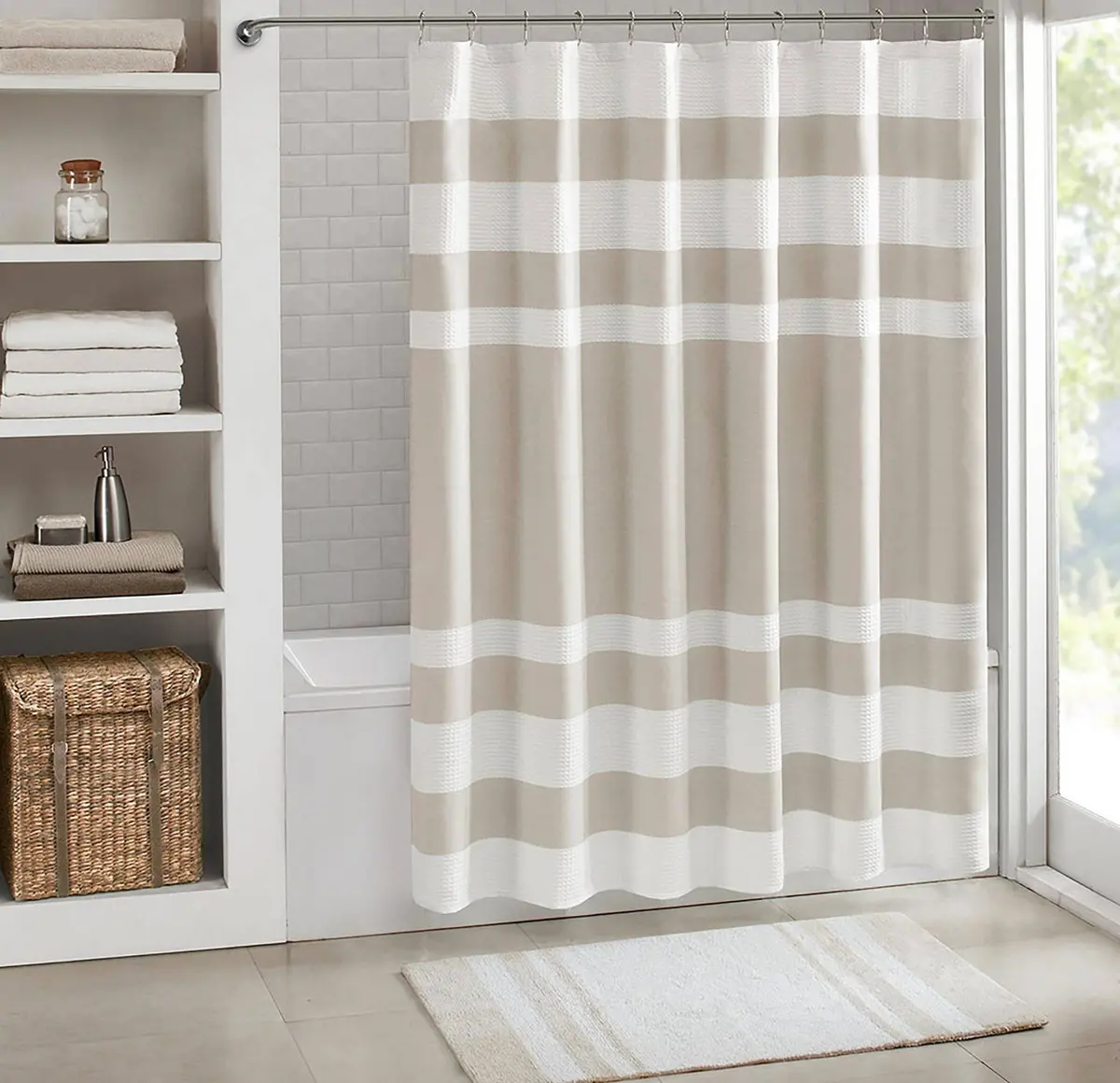 72”X72” Spa Waffle Shower Curtain With 3M Treatment Taupe 1