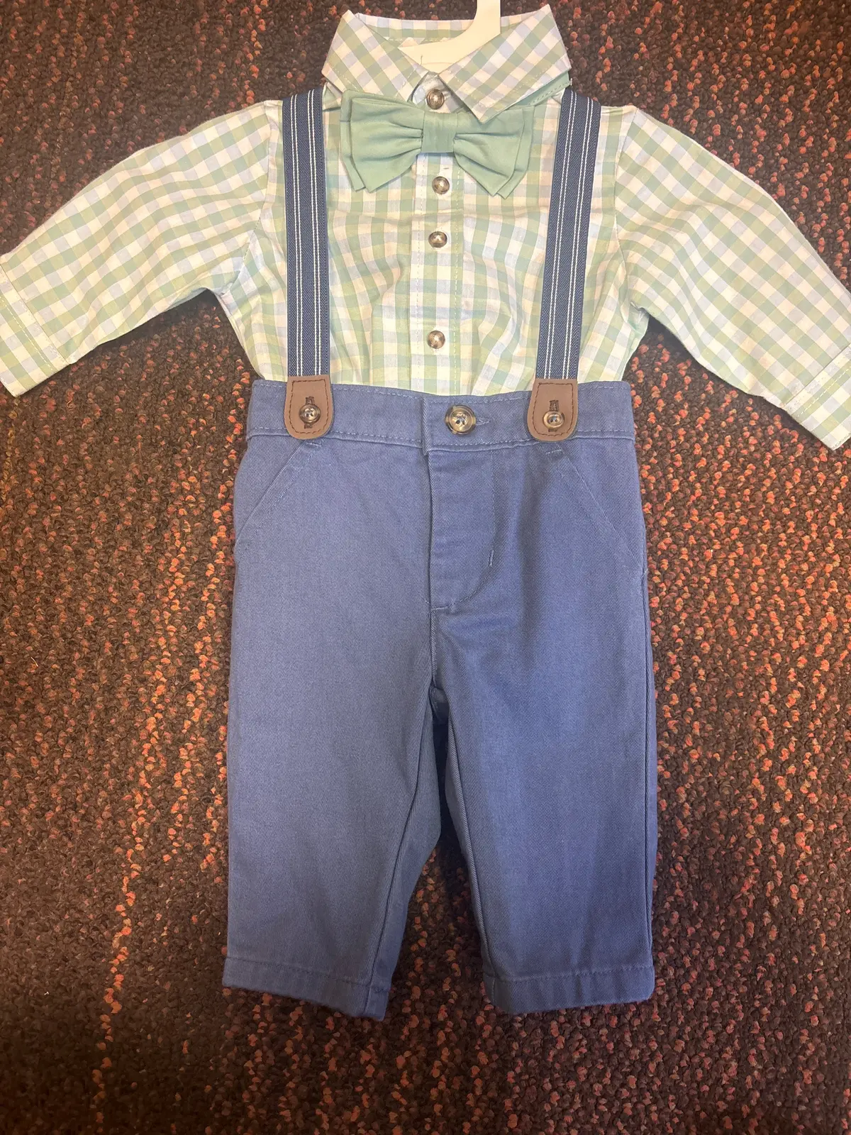 Kids Onesie And Overall Set - Green Plaid 1
