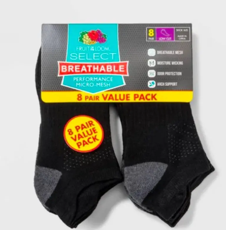 Fruit Of The Loom Men’S Breathable Performance Low Cut Socks 8Pk 1