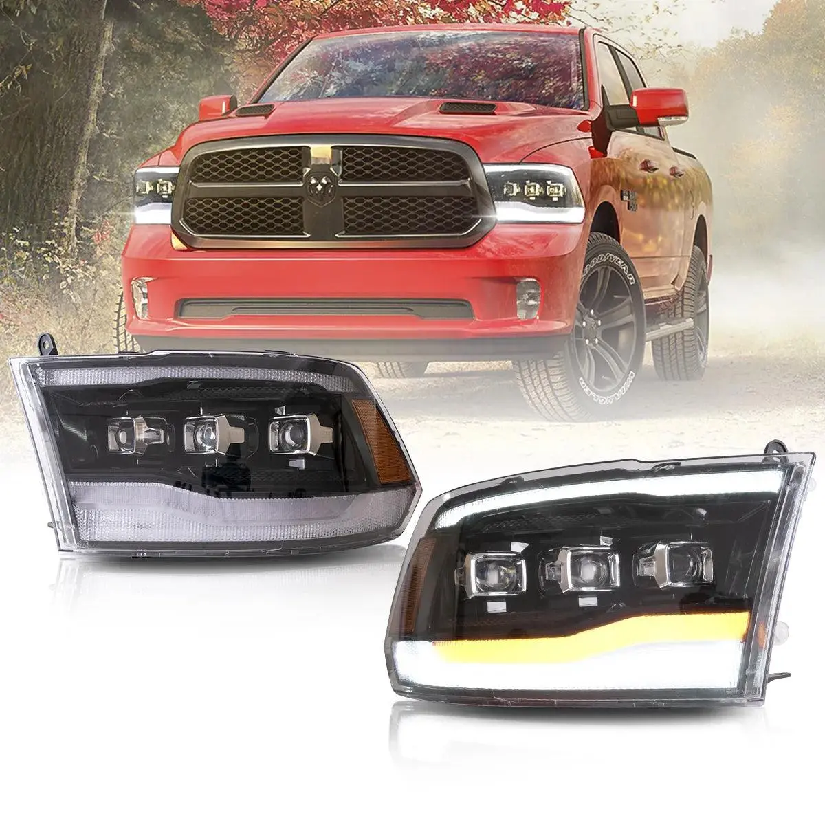 Led Headlight Assembly Matrix Projector Black For 2009-2018 Dodge Ram 4Th Gen 1500 2500 3500 1