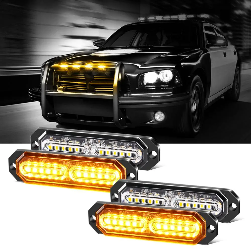 (4Psc/Set) 12Led Emergency Surface Mount Grill Strobe Light For Trucks Vehicles Atv Rv Cars Van 1