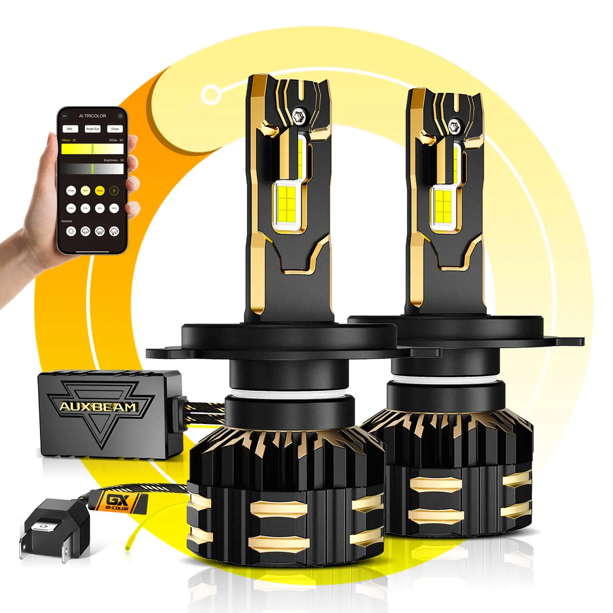🆕H4 Led Headlight Bulbs 110W 25000Lm Gx Bi-Color Smart Series, With App Control Via Bluetooth & Dual Color Switchback | 2 Bulbs 1