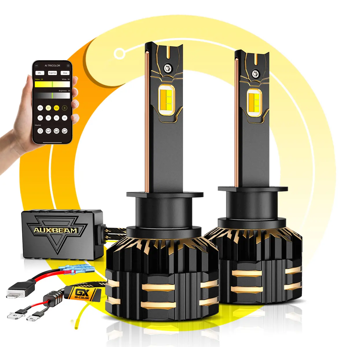 🆕H1 Led Bulb Fog Light/Low Beam Lighs 110W 25000Lm Gx Bi-Color Smart Series, With App Control Via Bluetooth & Dual Color Switchback | 2 Bulbs 1