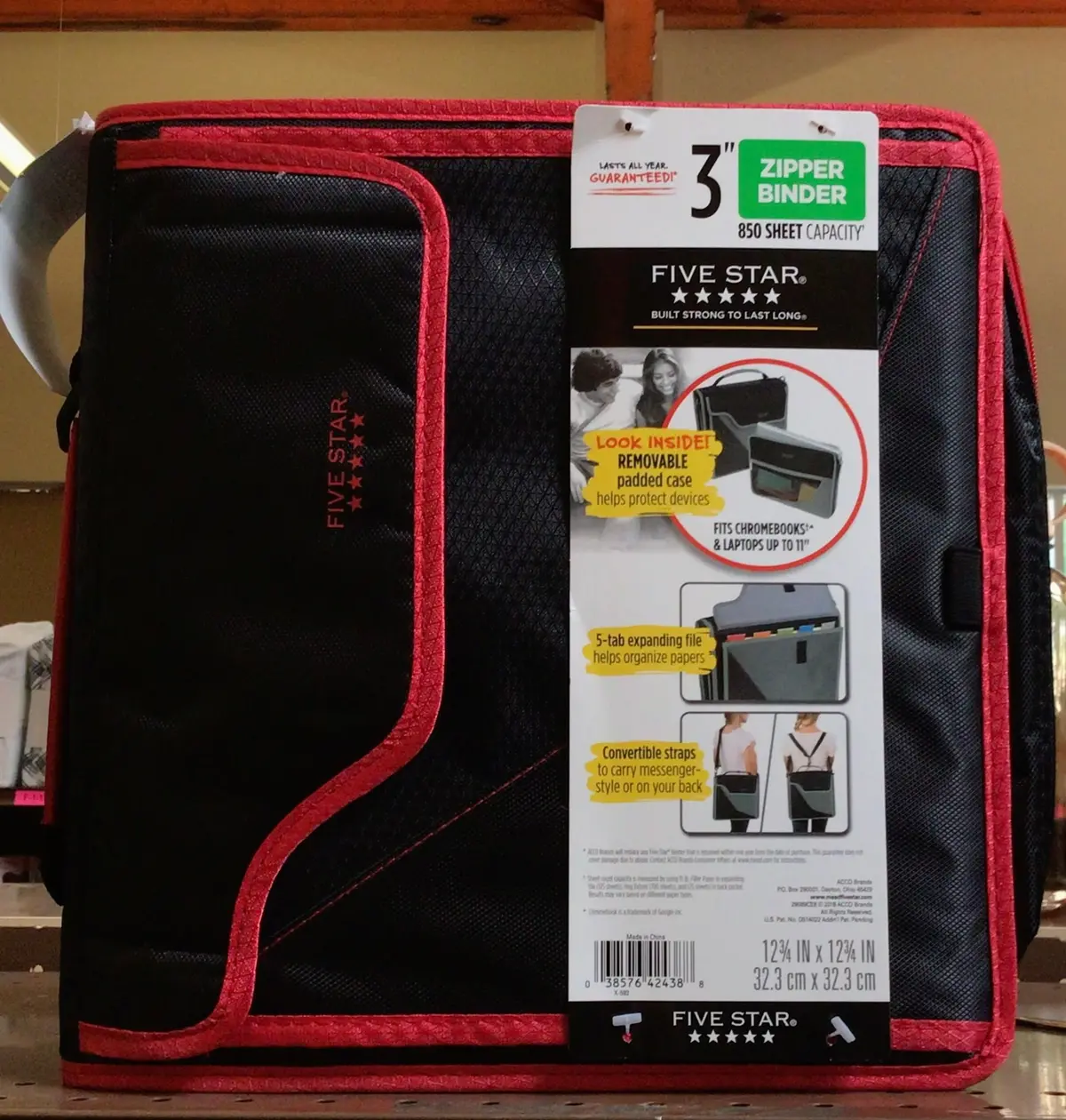 Five Star 3” Zipper Binder - Red & Black 1