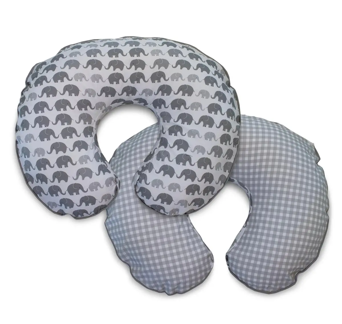 Boppy Nursing Pillow Cover Premium, Gray Elephants Plaid 1