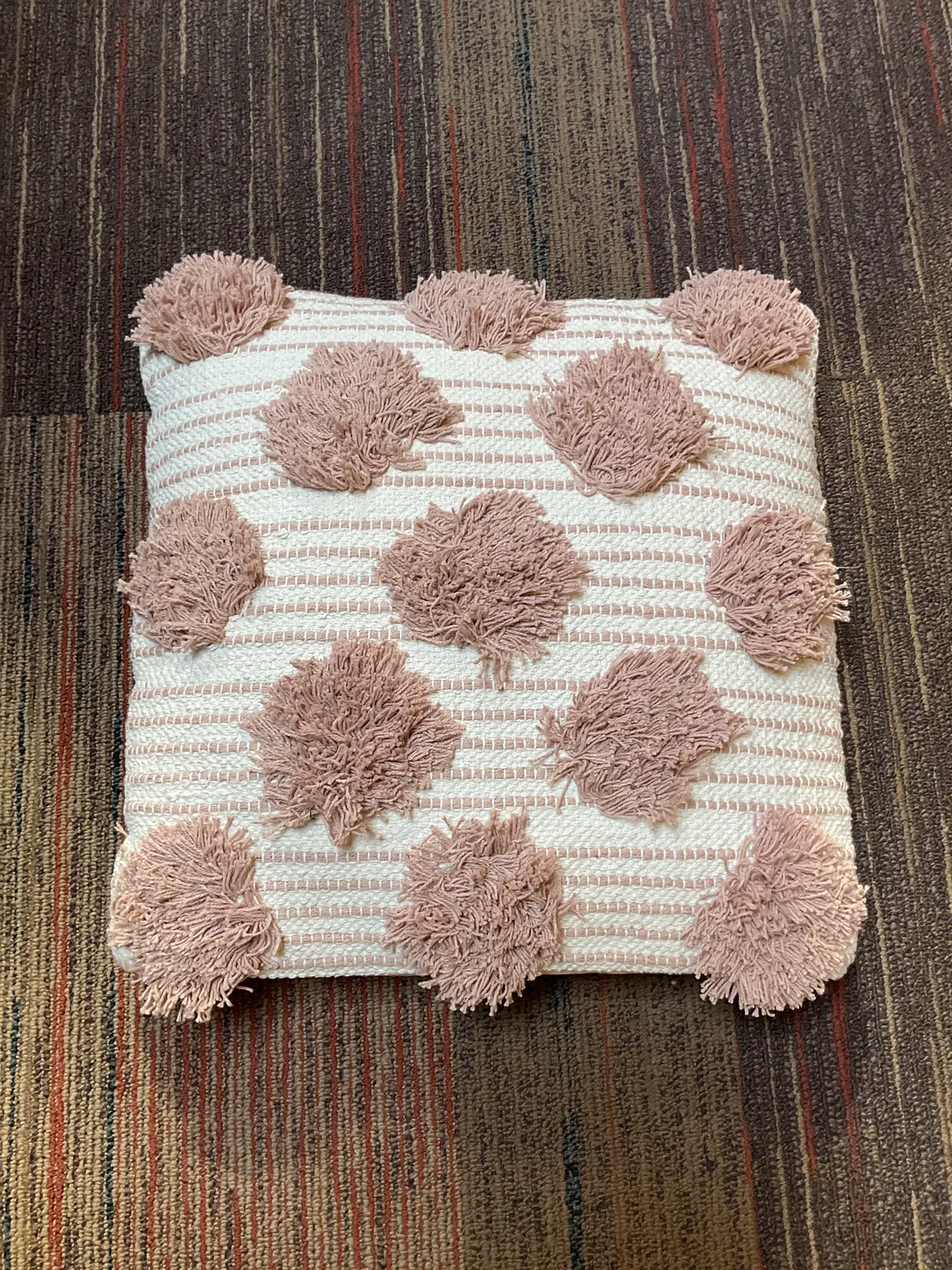 18"X18" Life Styles Tufted Pom Poms Square Throw Pillow Blush 1