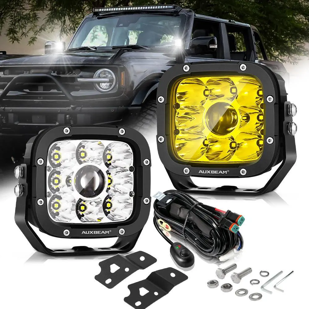 5 Inch 110W White/Amber Led Driving Lights Pods Light With A-Pillar Mounting Bracket For Ford Bronco 2/4 Door 2021 2022 1