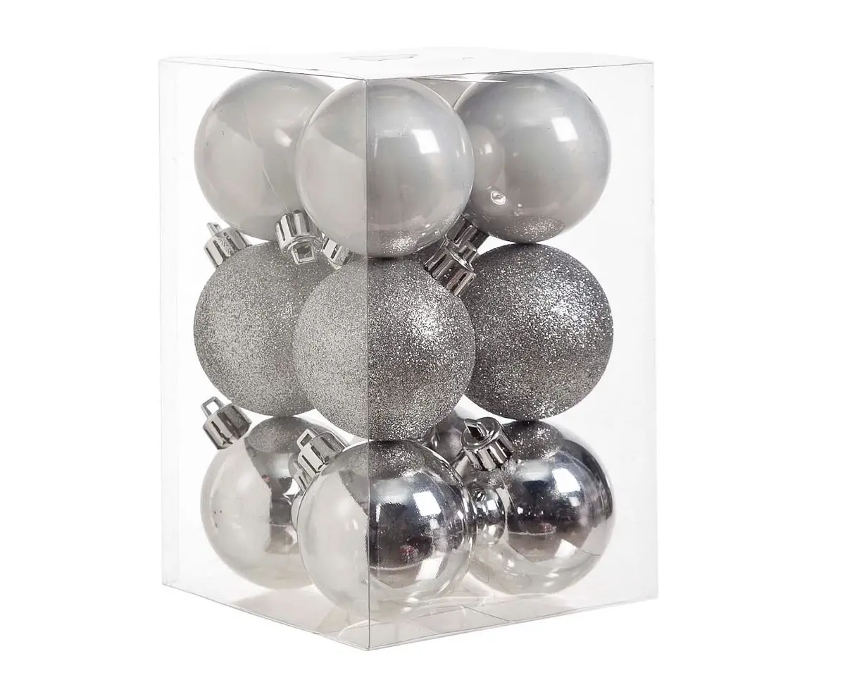 Cosy @Home Kerstballen Zilver  Ø 6 Cm - 12 Stuks 1