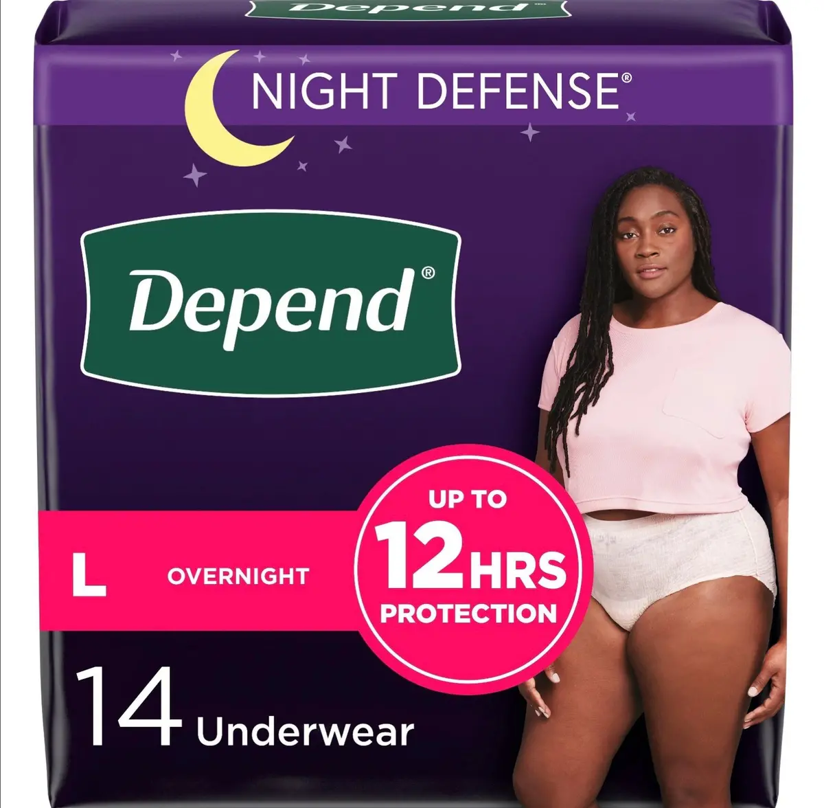 Depend Night Defense Adult Incontinence Underwear For Women - Overnight Absorbency - L - Blush - 14Ct 1