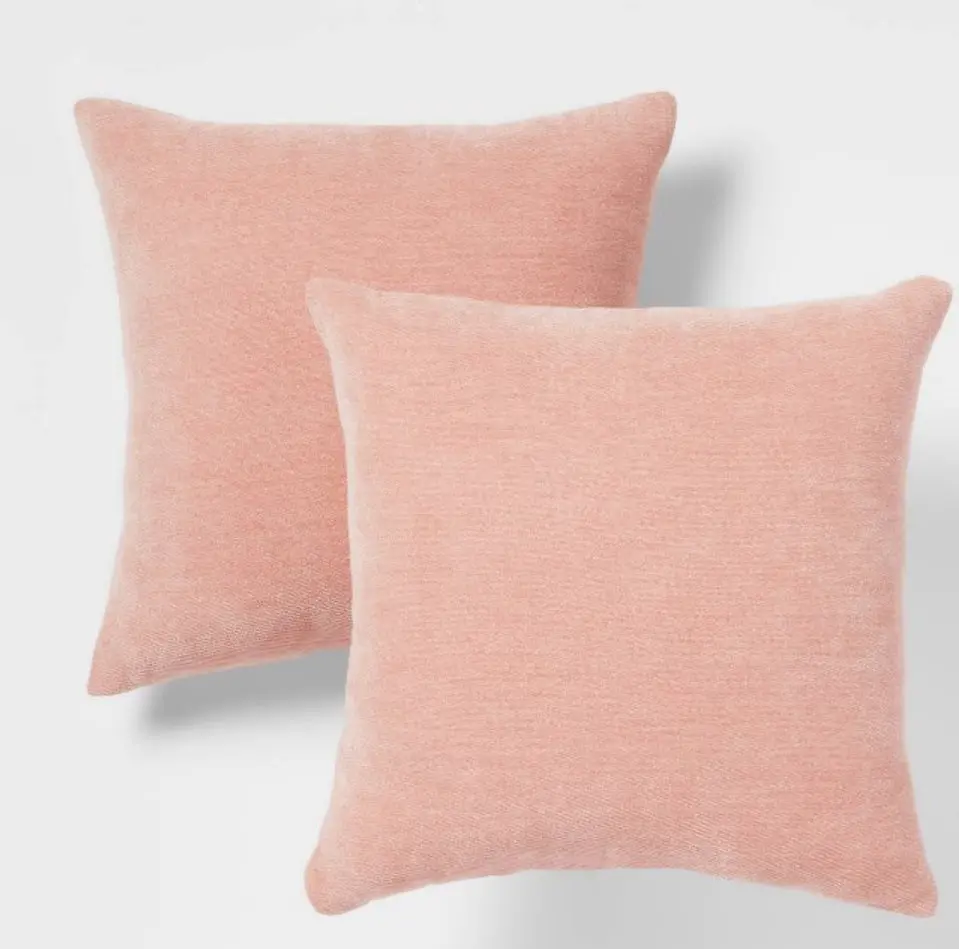 2Pk Chenille Square Throw Pillows Pink 1