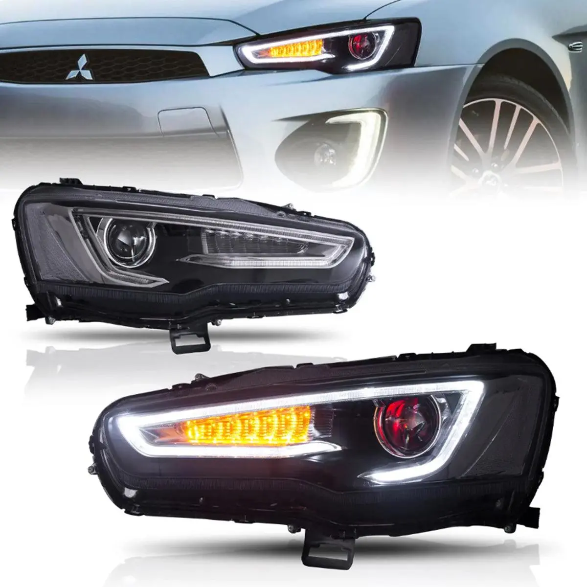 Led Headlight Assembly Dual Beam Projector With Demon Eyes Black For 2008-2017 Mistubishi Lancer 9Th Gen Evo X Gsr 10Th Gen(Cz4a) 1