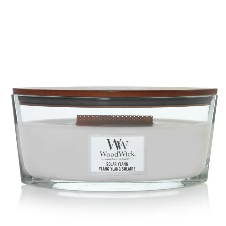 Woodwick Geurkaars Ellipse Solar Ylang - 9 Cm / 19 Cm - Geurkaars In Glas - Houten Lont 1