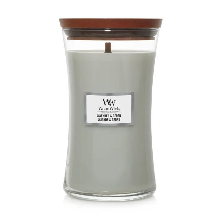 Woodwick Geurkaars Large Lavender & Cedar - 18 Cm / Ø 10 Cm - Geurkaars In Glas - Houten Lont 1