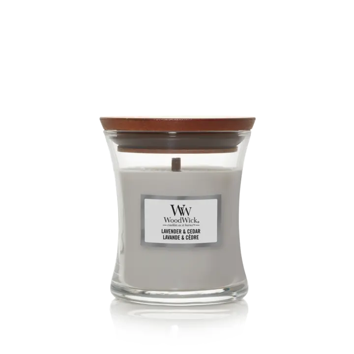 Woodwick Geurkaars Mini Lavender & Cedar - 8 Cm / Ø 7 Cm - Geurkaars In Glas - Houten Lont 1