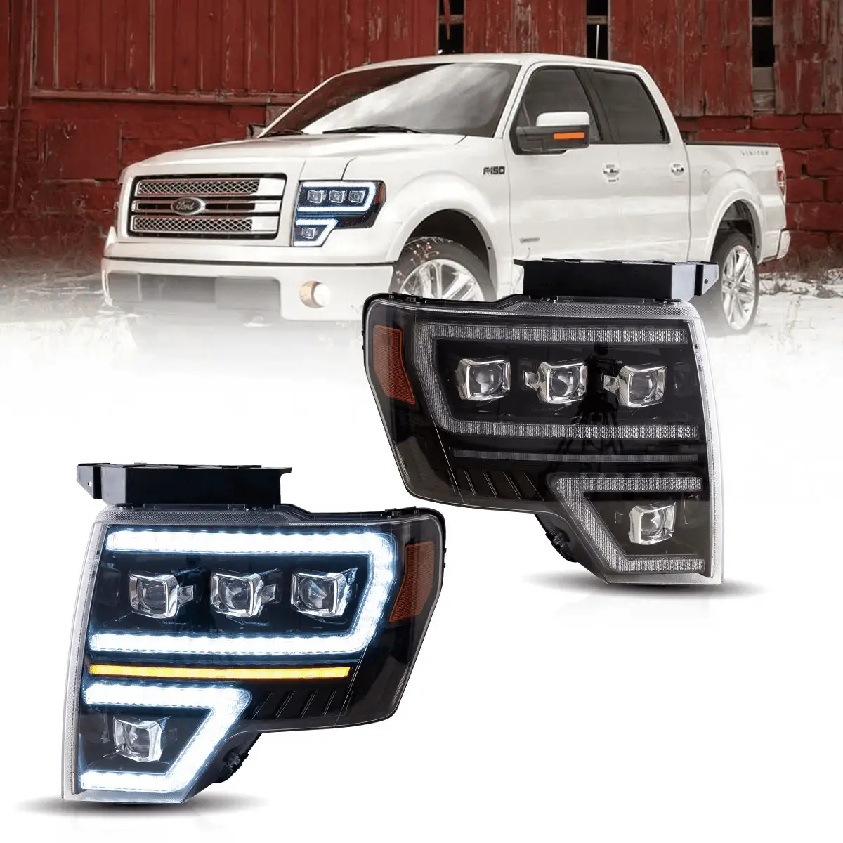 Led Headlight Assembly Matrix Projector Black For 2009-2014 Ford F150 12Th Gen 1