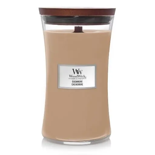 Woodwick Geurkaars Large Cashmere - 18 Cm / Ø 10 Cm - Geurkaars In Glas - Houten Lont 1