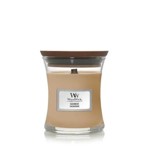 Woodwick Geurkaars Mini Cashmere - 8 Cm / Ø 7 Cm - Geurkaars In Glas - Houten Lont 1