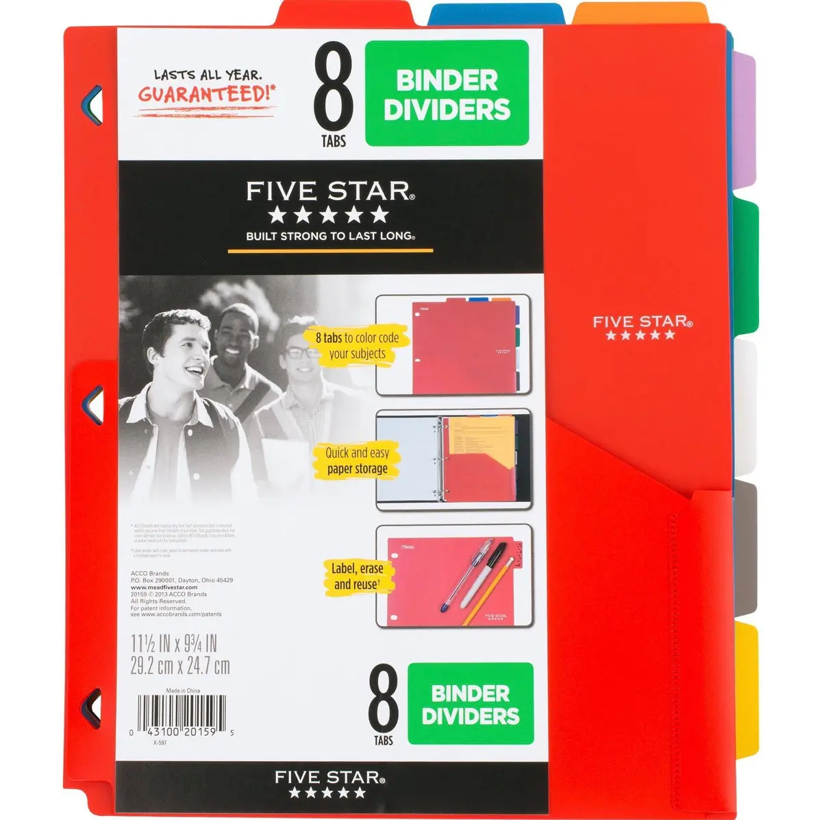 Five Star 8-Tab Binder Dividers With Pockets - Multicolored 1