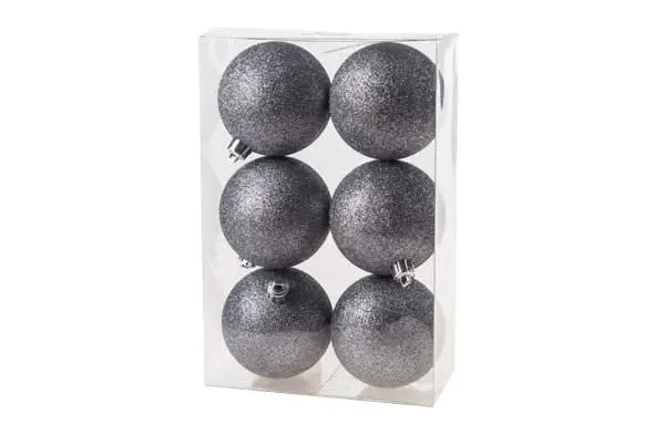 Cosy & Trendy Kerstballen Glitter Grijs 6-Delig 1