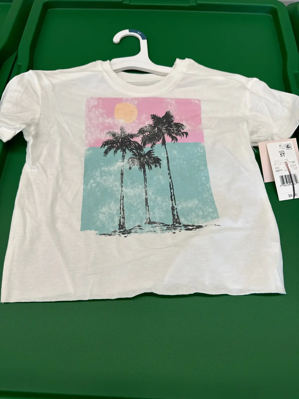 Kids White T-Shirt W/Palm Trees- 5T 1