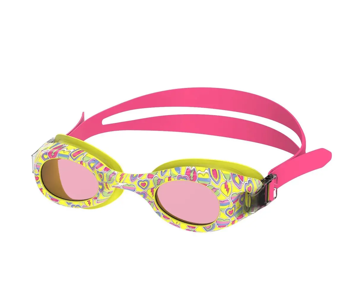 Speedo Kids Glide Print Swim Goggles - Yellow/Pink Hearts 1