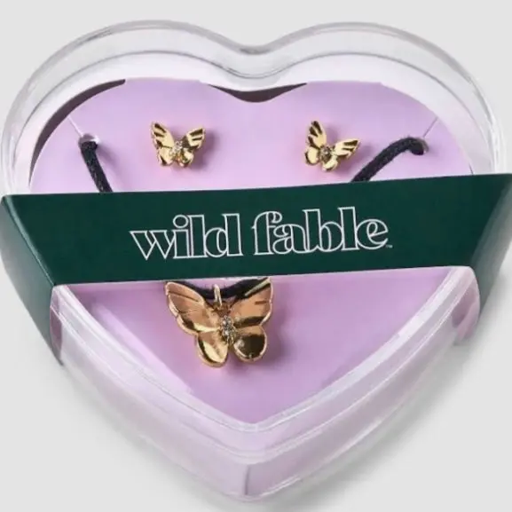 Gold Butterfly Necklace And Earring Set 1