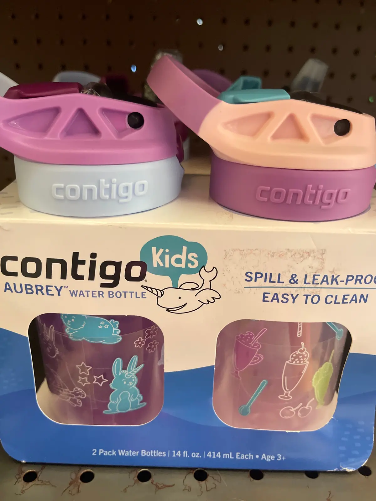 Contigo 14Oz 2Pk Plastic Cleanable Kids' Water Bottles Purple/Pink 1