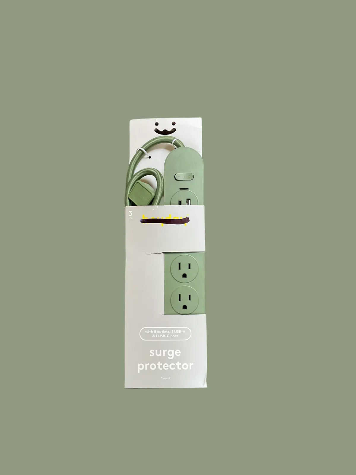 Surge Protecter Extension Cord W/5 Outlets, 1 Usb-A And 1 Usb-C Port (3Ft) 1