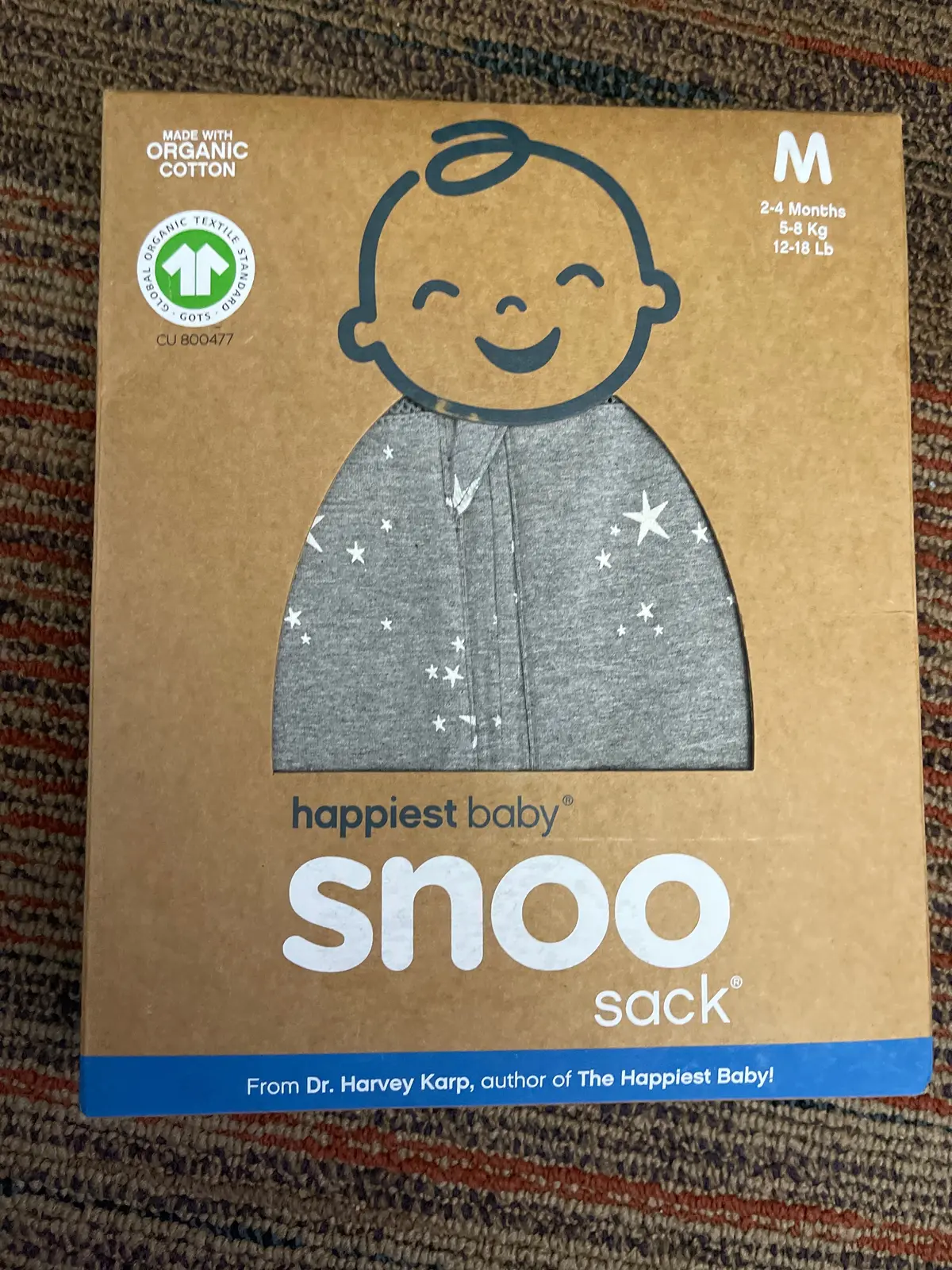 Happiest Baby Snoo Sack Swaddle Wrap - Gray Melange With Stars - M 1