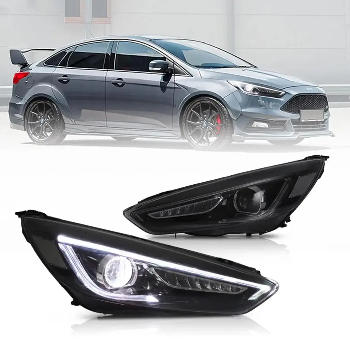 Led Headlight Assembly Dual Beam Projector Black For 2015-2018 Ford Focus 3Th Gen Mark Iii Facelift 1