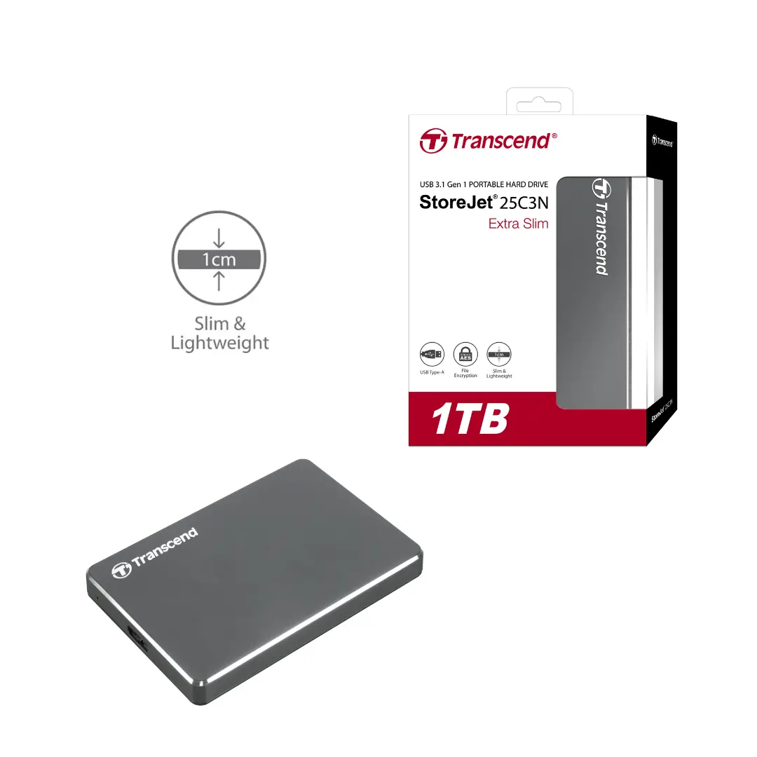 Transcend Storejet 25C3n 1Tb Usb 3.1 Extra Slim Portable Hdd 1