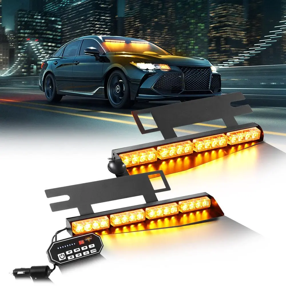 17 Inch Dual Visor Amber Strobe Light Bar 20 Flashing Patterns With Controller Switch Panel For Vehicles Trucks Suv Atv Car 1