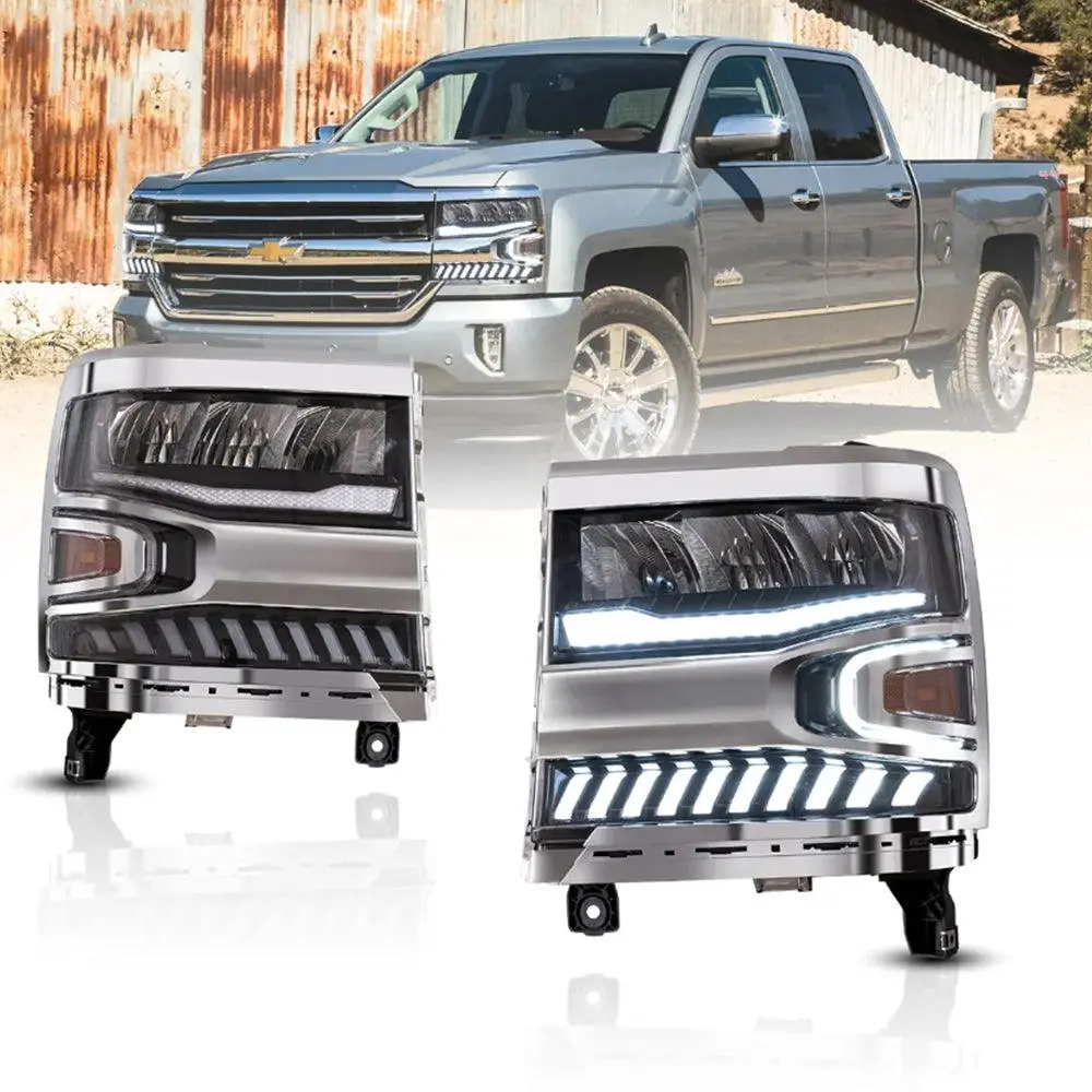 Led Headlight Assembly Reflection Bowl Chrome For 2016-2018 Chevrolet Silverado 1500 4Th Gen Facelift 1