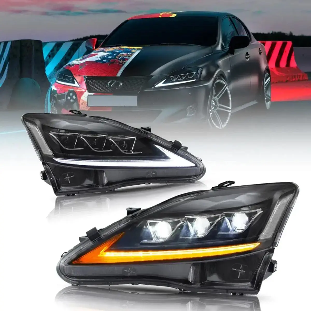Led Headlight Assembly Matrix Projector Black For 2006-2012 Lexus Is250/Is250c/Is350/Is220d & 2008-2014 Isf(Xe20) 1