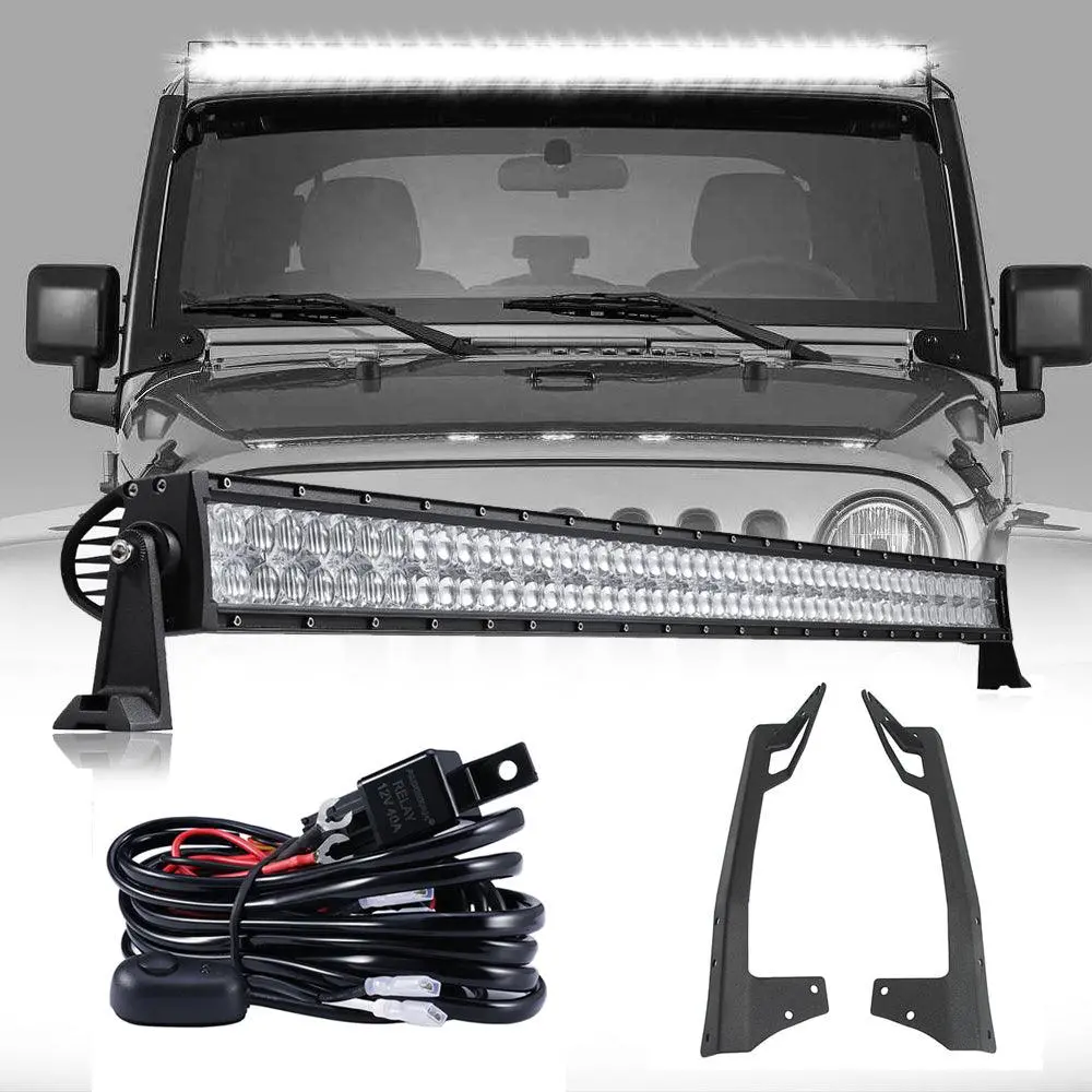 52" 5D-Series Straight Led Light Bar&Windshield Mounting Brackets For Jeep Wrangler Jk 2007~2017 1