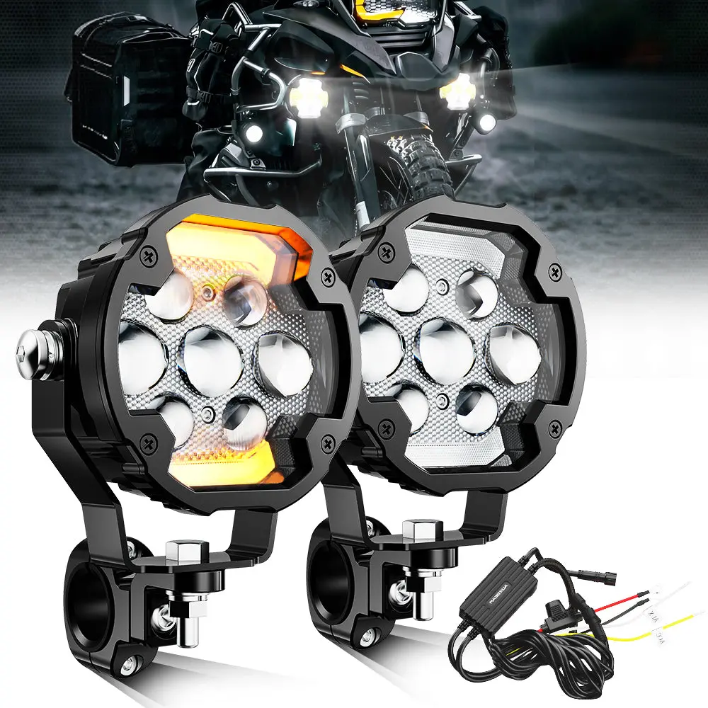 🆕4.2 Inch Motorcycle Auxiliary Led Spotlight, 72W Ax7 Series Dual Color Switchback Driving Fog Light With 3+4 Modes For Motorcycle Jeep Suv Atv Truck | 2Pcs/Set 1