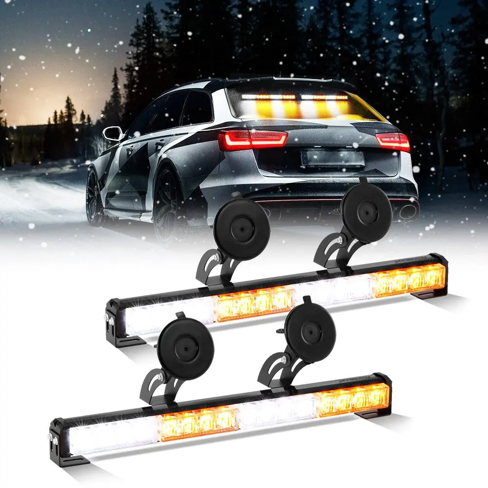 17" Dual Led Directional Emergency Traffic Advisor Light Bars 20 Flashing Patterns With Suction Cup Mount For Vehicles Trucks Suv Atv Car 1